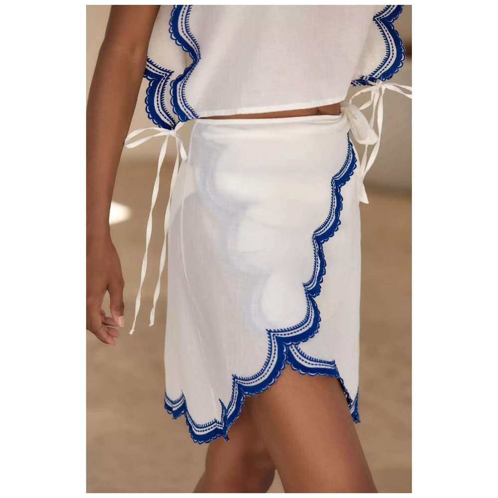 ANTHROPOLOGIE Maeve | Cotton Embroidered Scallop Hem Mini Cover-Up Skirt | NWT - Picture 3 of 4